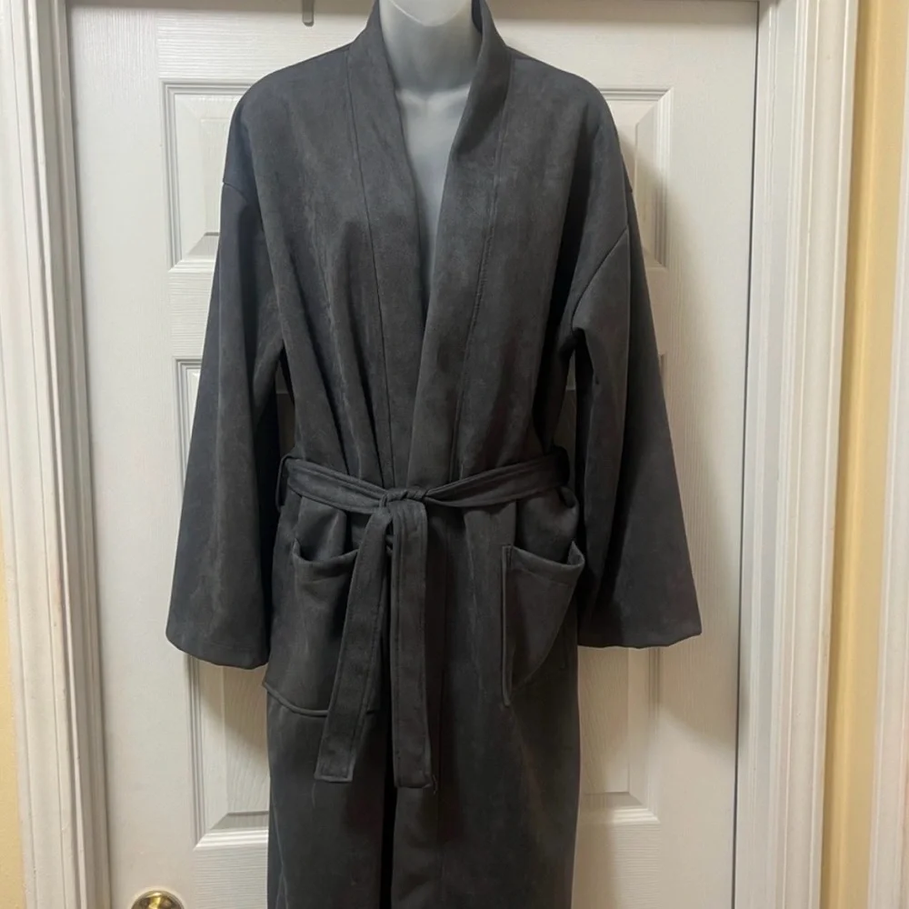 NWT Serenity Home Set of 2 Lounge Bed Bath Unisex Fleece Robes Dark Gray Black